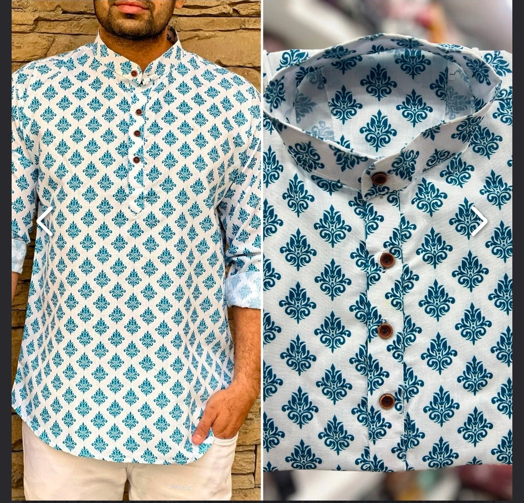 Men's Jaipur Print Short Kurta - Full Sleeves - Stylish Attire from ATB - All things Beautiful ✨️