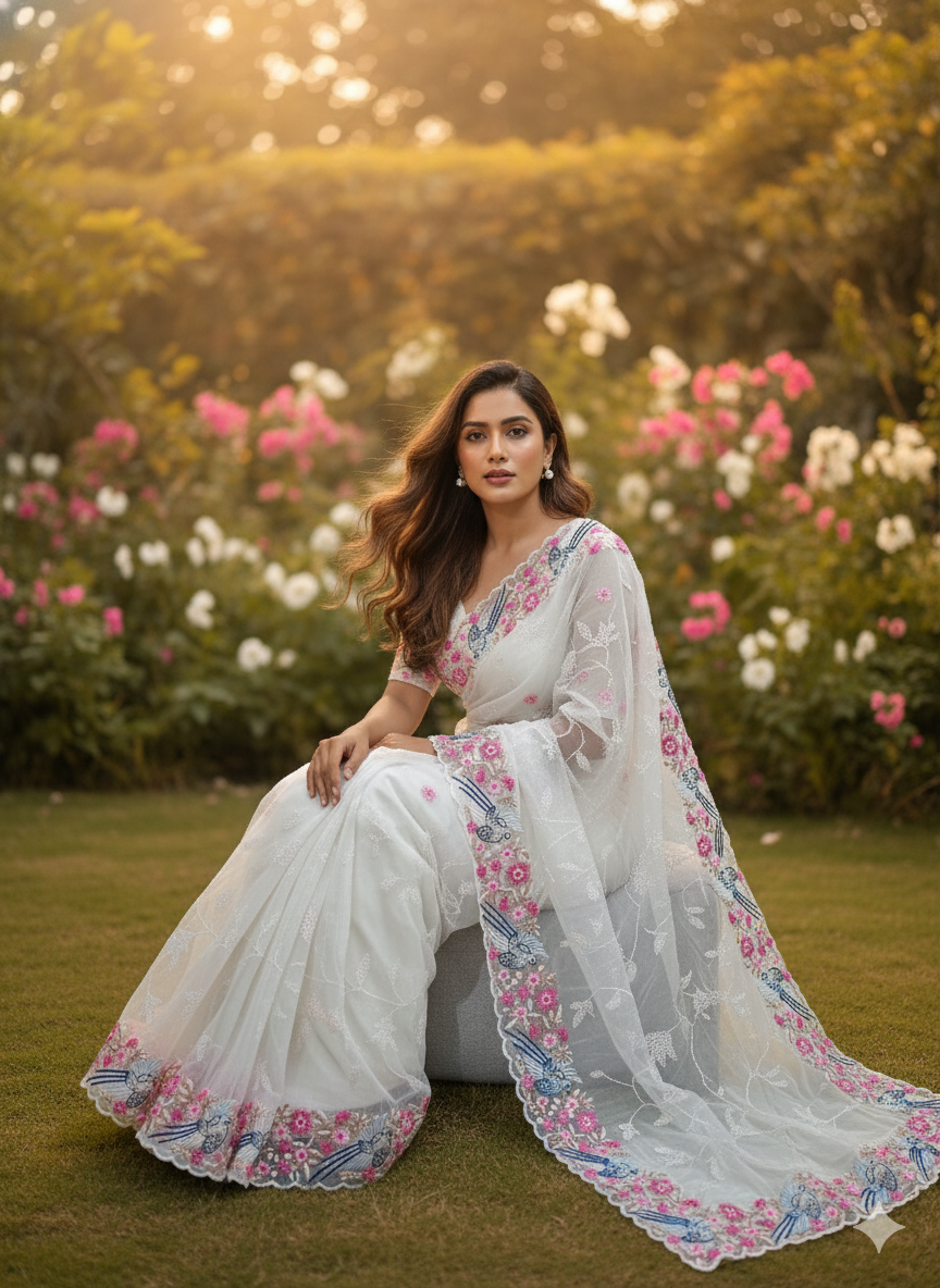 Organza saree- Bird embroidery- ATB - All things Beautiful ✨️
