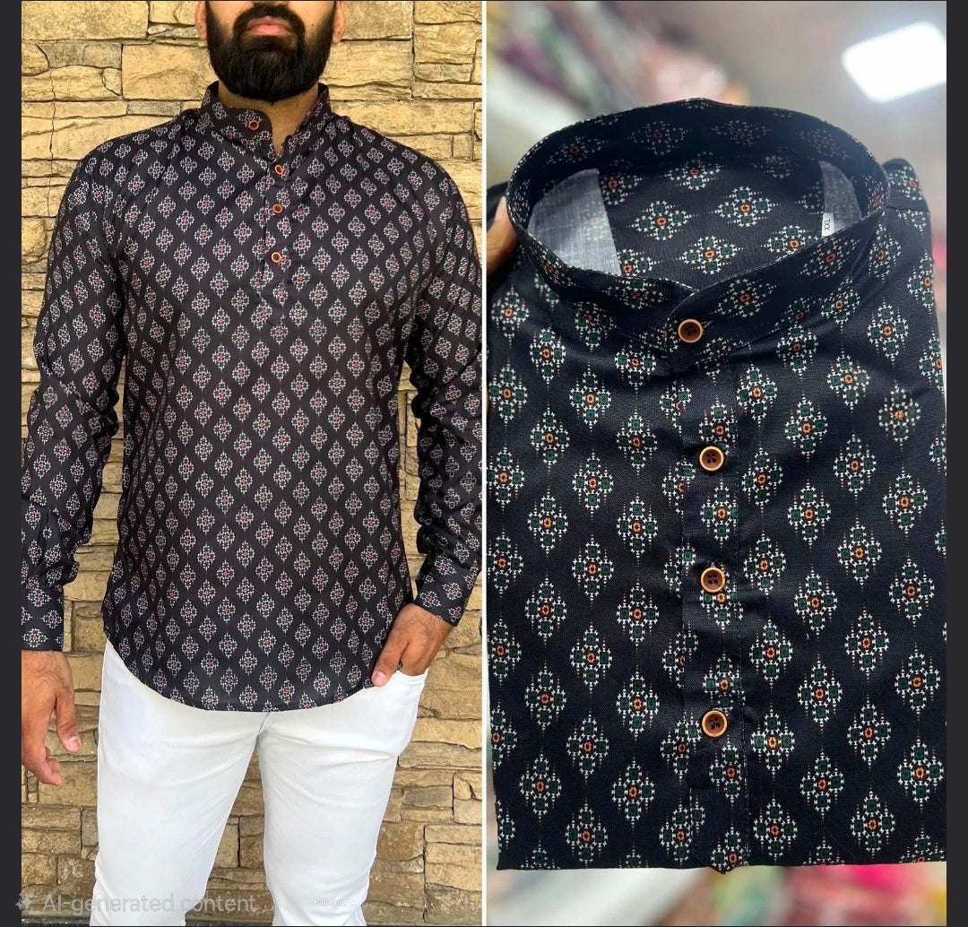 Men's Short kurta - Jaipur Print - Full sleeves - ATB - All things Beautiful ✨️