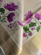 Kerala Kasavu Tissue Saree - Elegant Spray Painted Traditional Wear - All things Beautiful ✨️