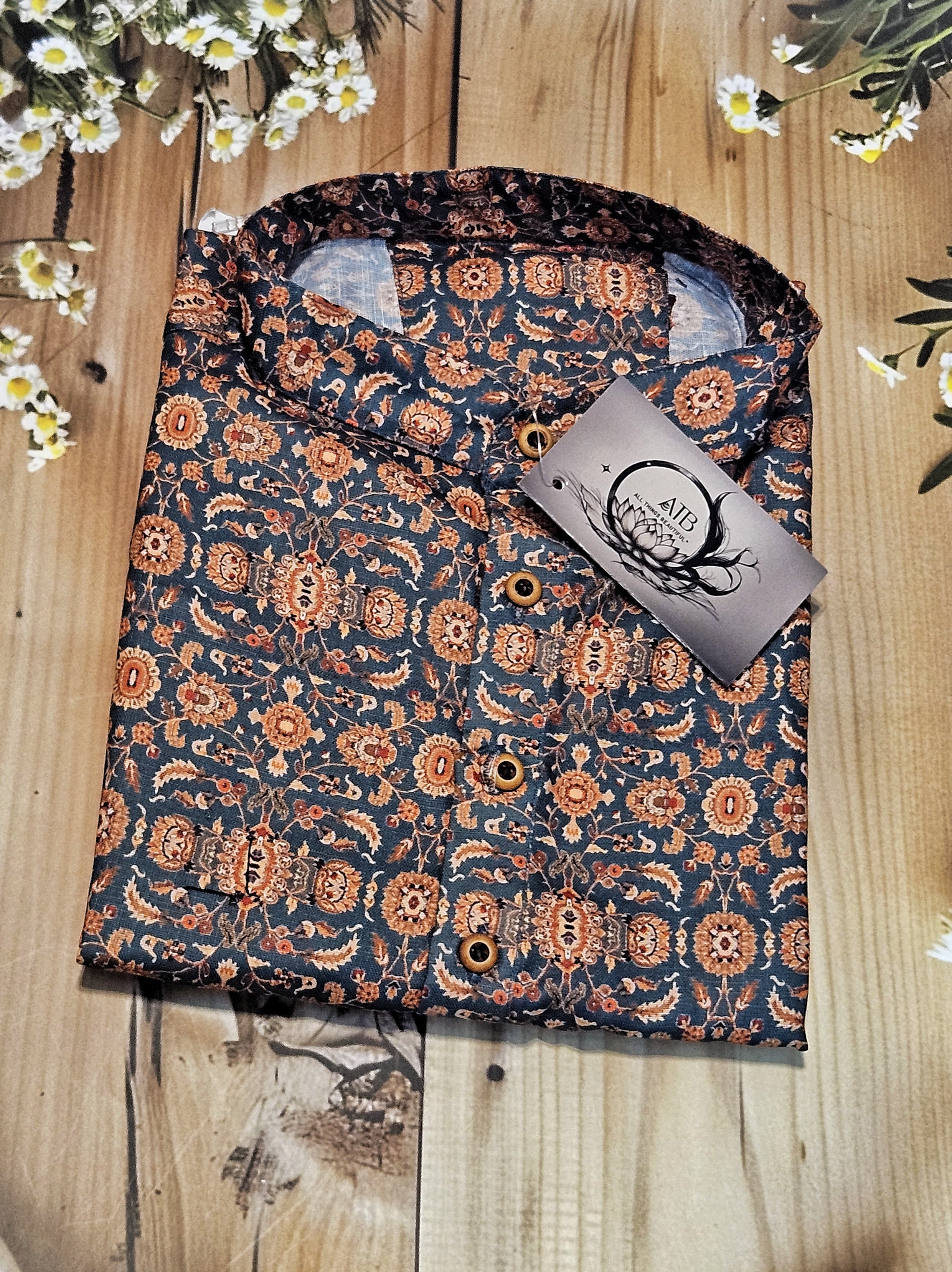 Men's Short kurta - Jaipur Print - Full sleeves - ATB - All things Beautiful ✨️
