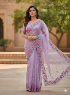 Organza saree- Bird embroidery- ATB - All things Beautiful ✨️