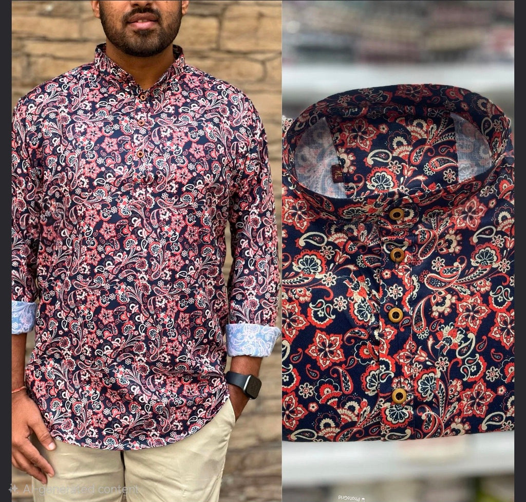 Men's Jaipur Print Short Kurta - Full Sleeves - Stylish Attire from ATB - All things Beautiful ✨️
