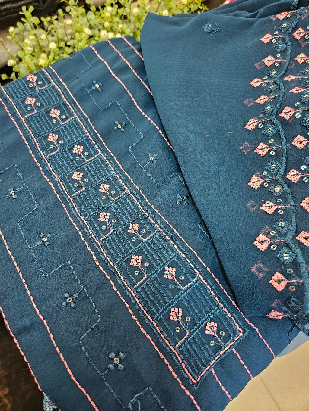 Georgette Embroidered Unstitched material - All things Beautiful ✨️
