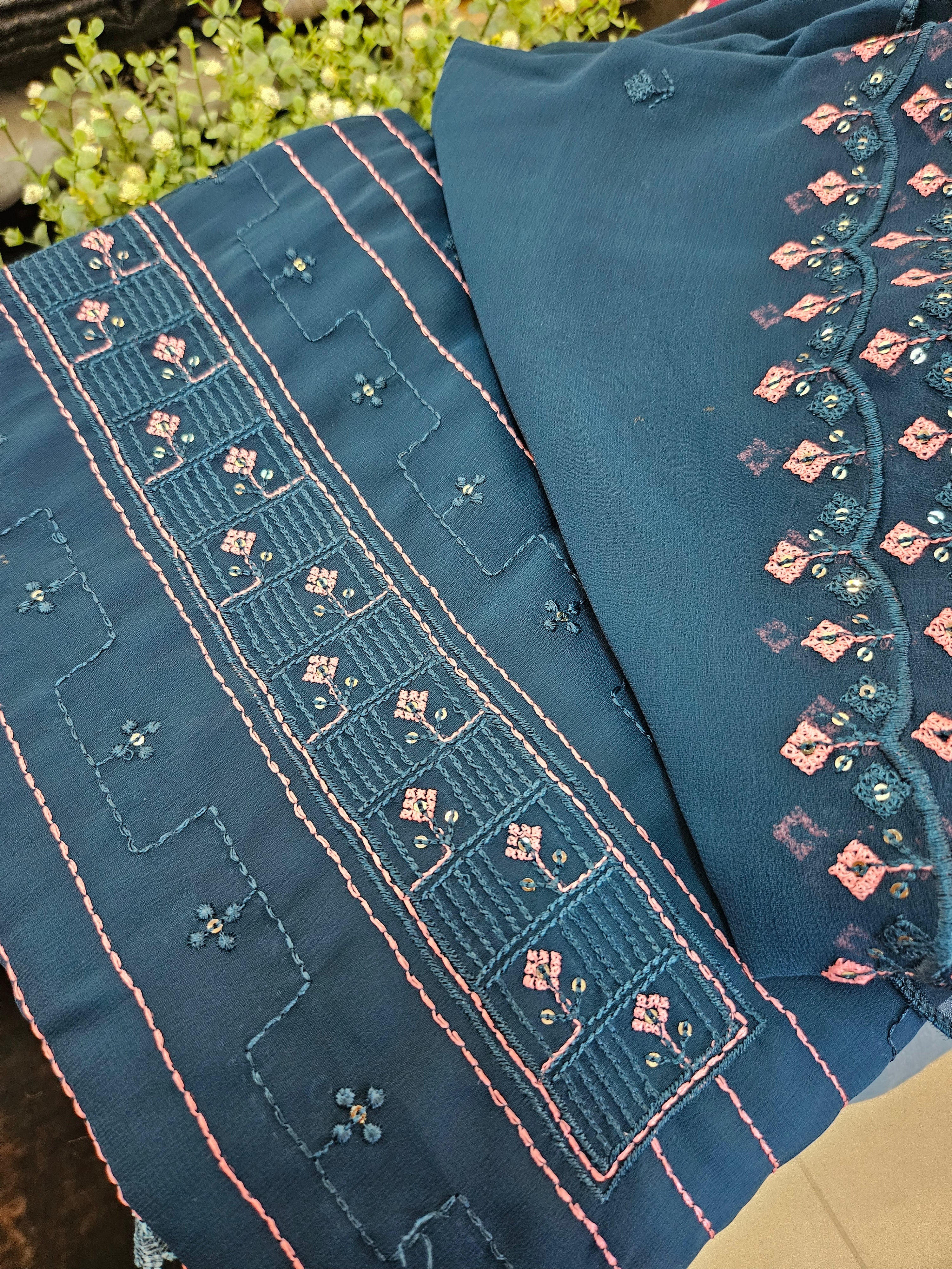 Georgette Embroidered Unstitched material - All things Beautiful ✨️