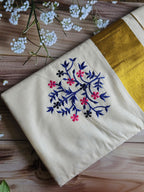 Kerala Kasavu Embroidered Saree - Exquisite Traditional Elegance - All things Beautiful ✨️