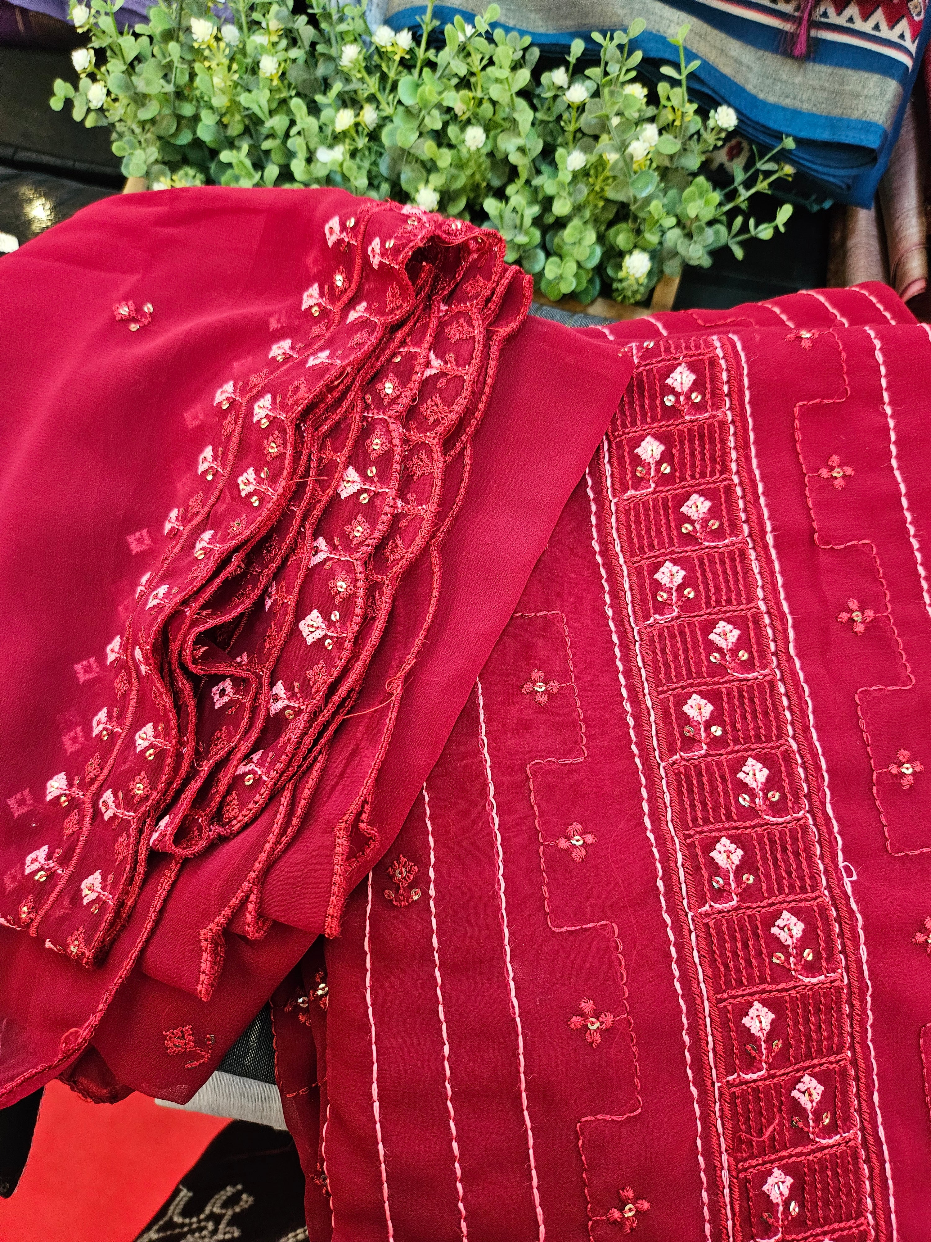 Georgette Embroidered Unstitched material - All things Beautiful ✨️