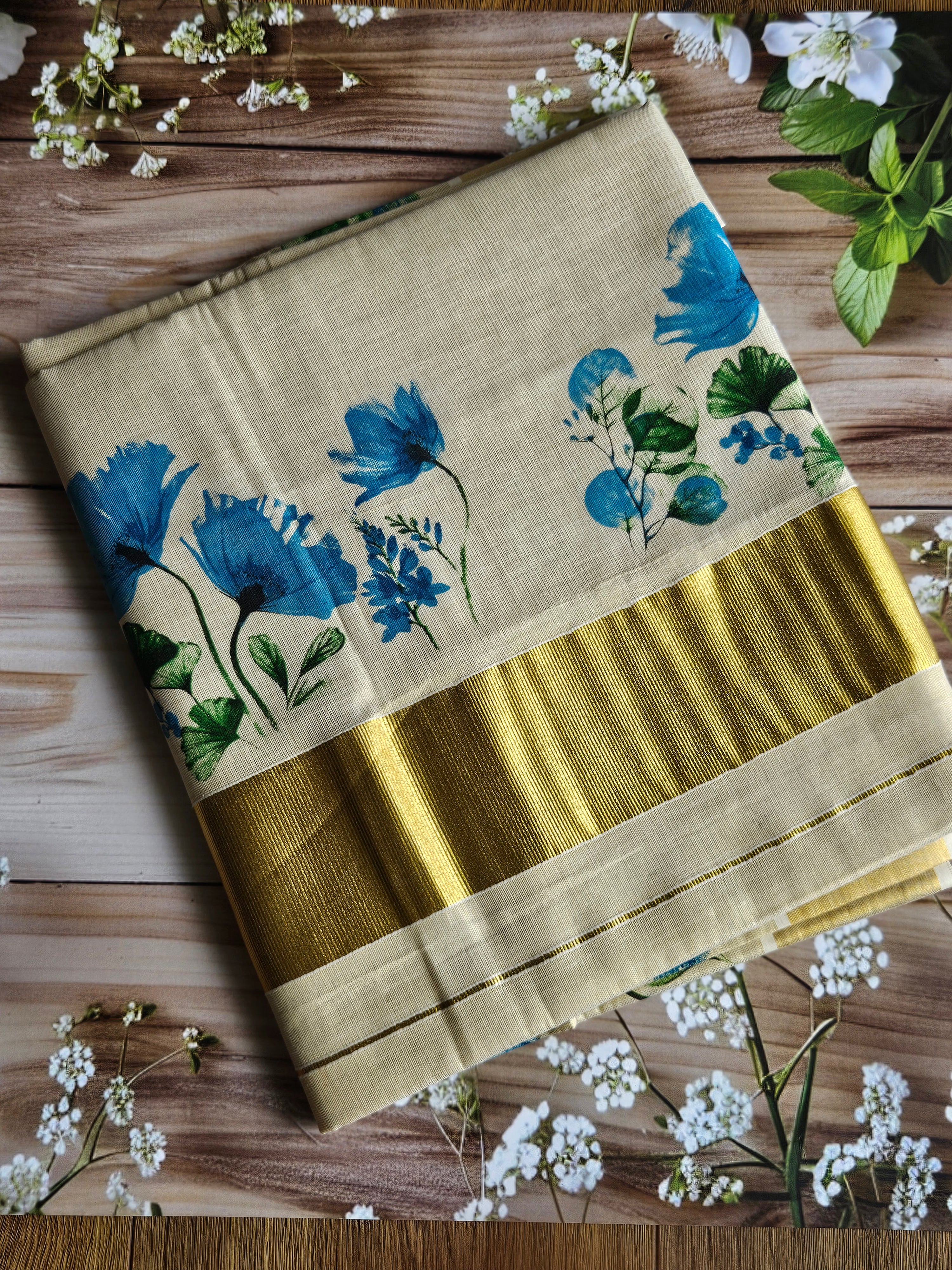 Kerala Kasavu - Tissue Spray Painted Saree - ATB - All things Beautiful ✨️