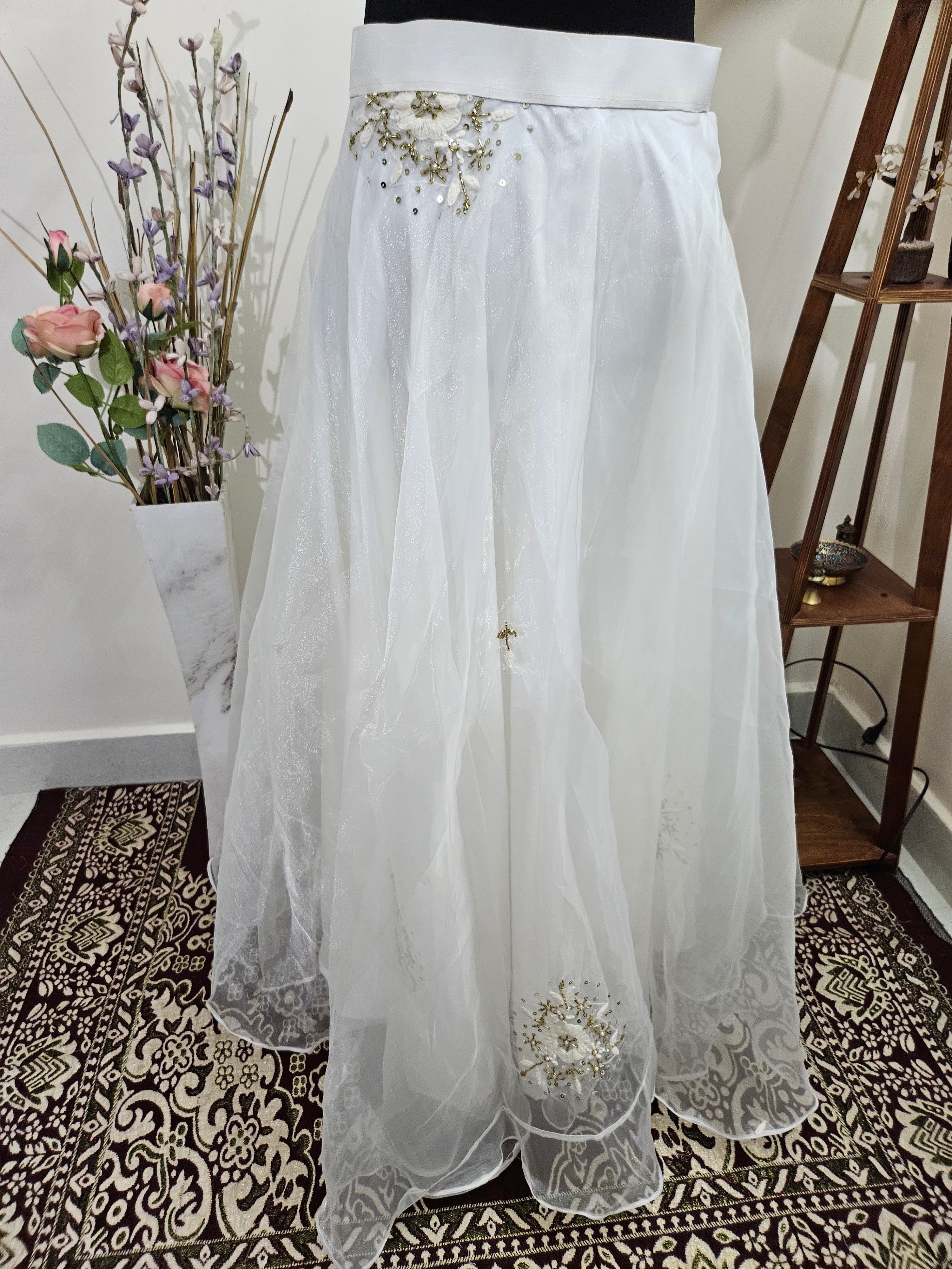 Designer White Aari work - Organza Skirt - ATB ✨️ - All things Beautiful ✨️