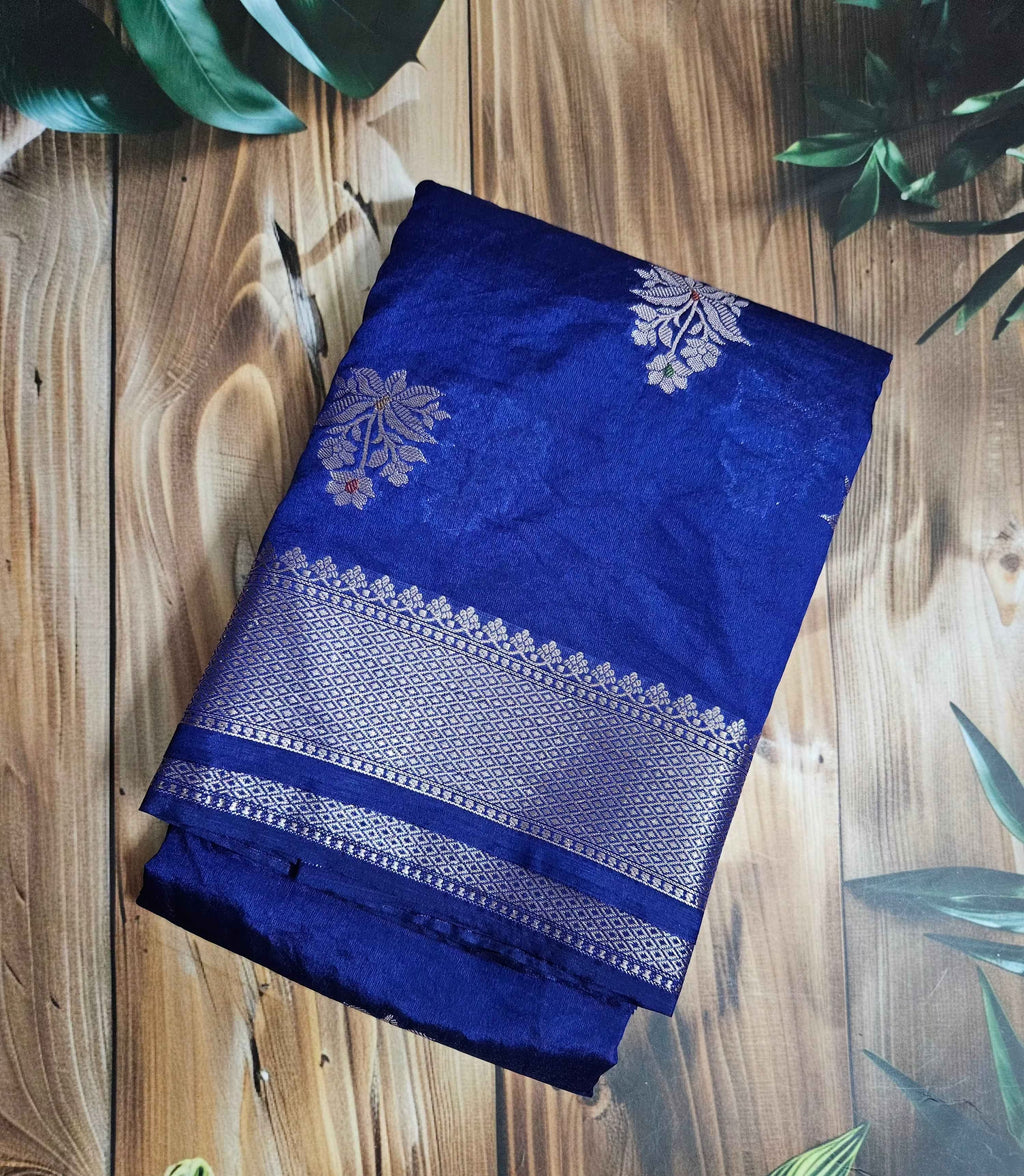 Royal Blue Chiniya Silk Saree for Elegant Traditional Wear - ATB