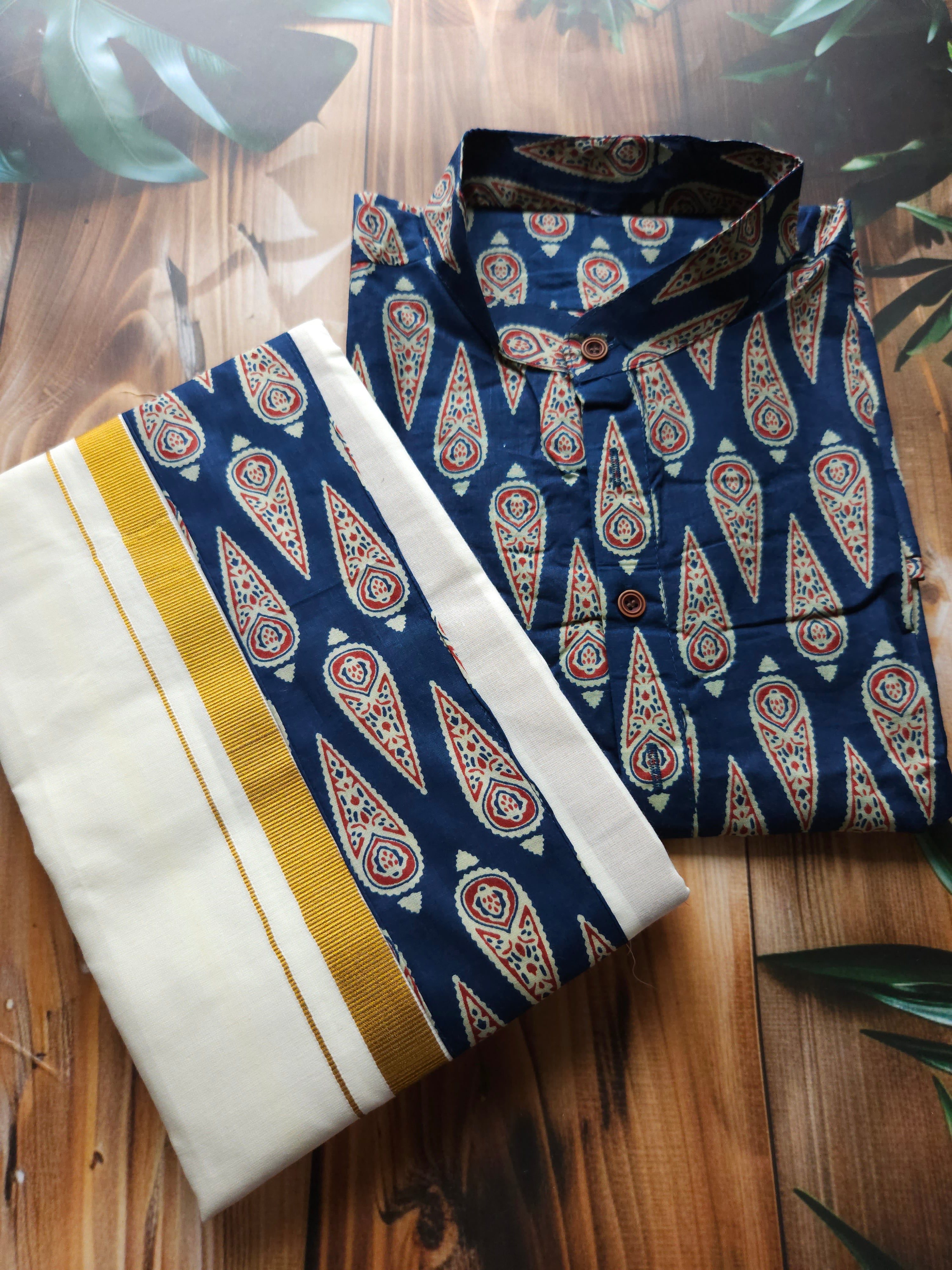 Men's Combo- Shirt + Mundu/ dhoti - Ajrakh - ATB - All things Beautiful ✨️