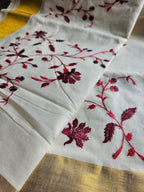 Kerala Kasavu Embroidered Saree - Exquisite Traditional Elegance - All things Beautiful ✨️