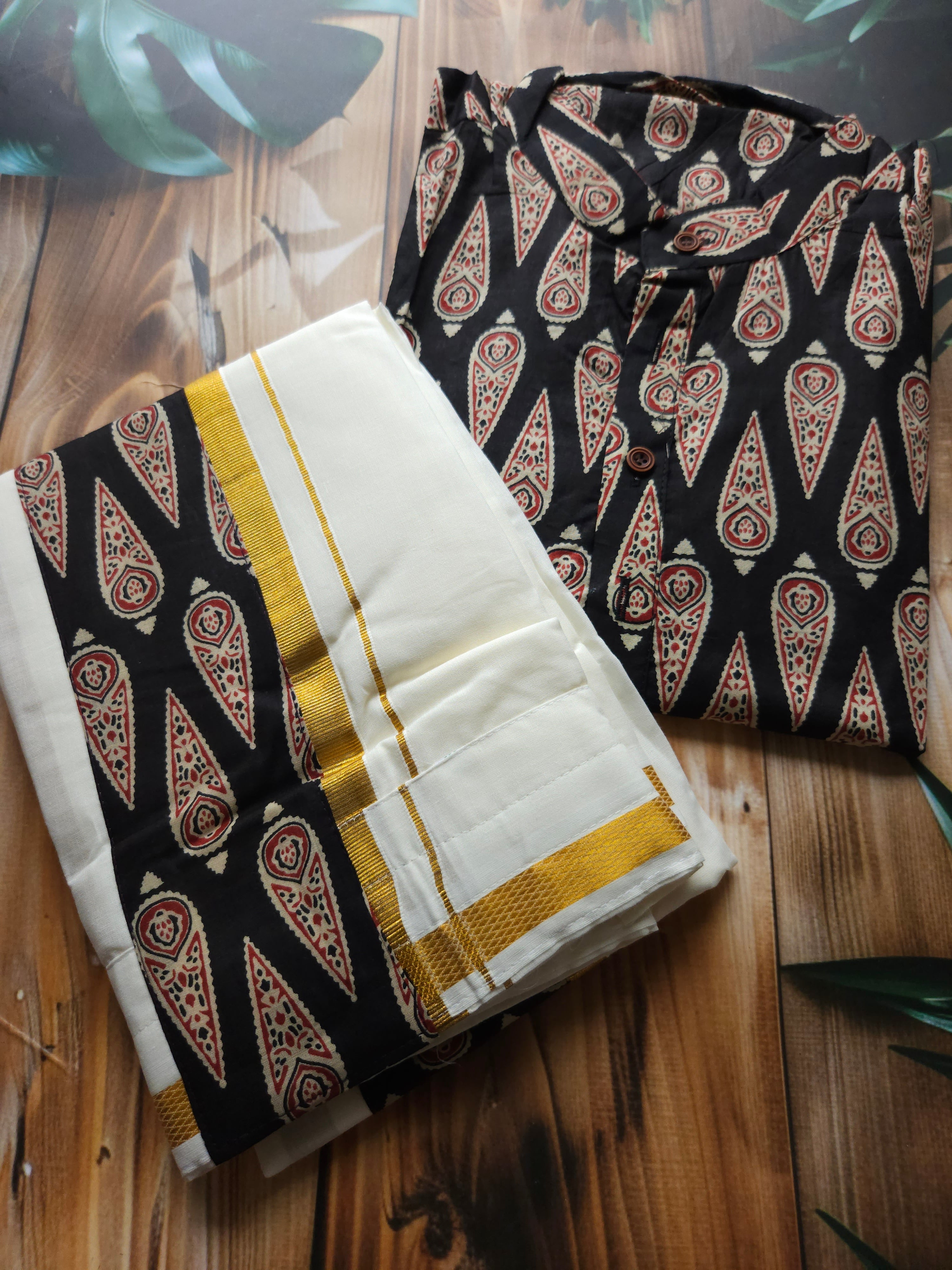 Men's Combo- Shirt + Mundu/ dhoti - Ajrakh - ATB - All things Beautiful ✨️