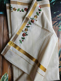 Kerala Saree Flower Embroidery - Elegant Traditional Attire by ATB - All things Beautiful ✨️
