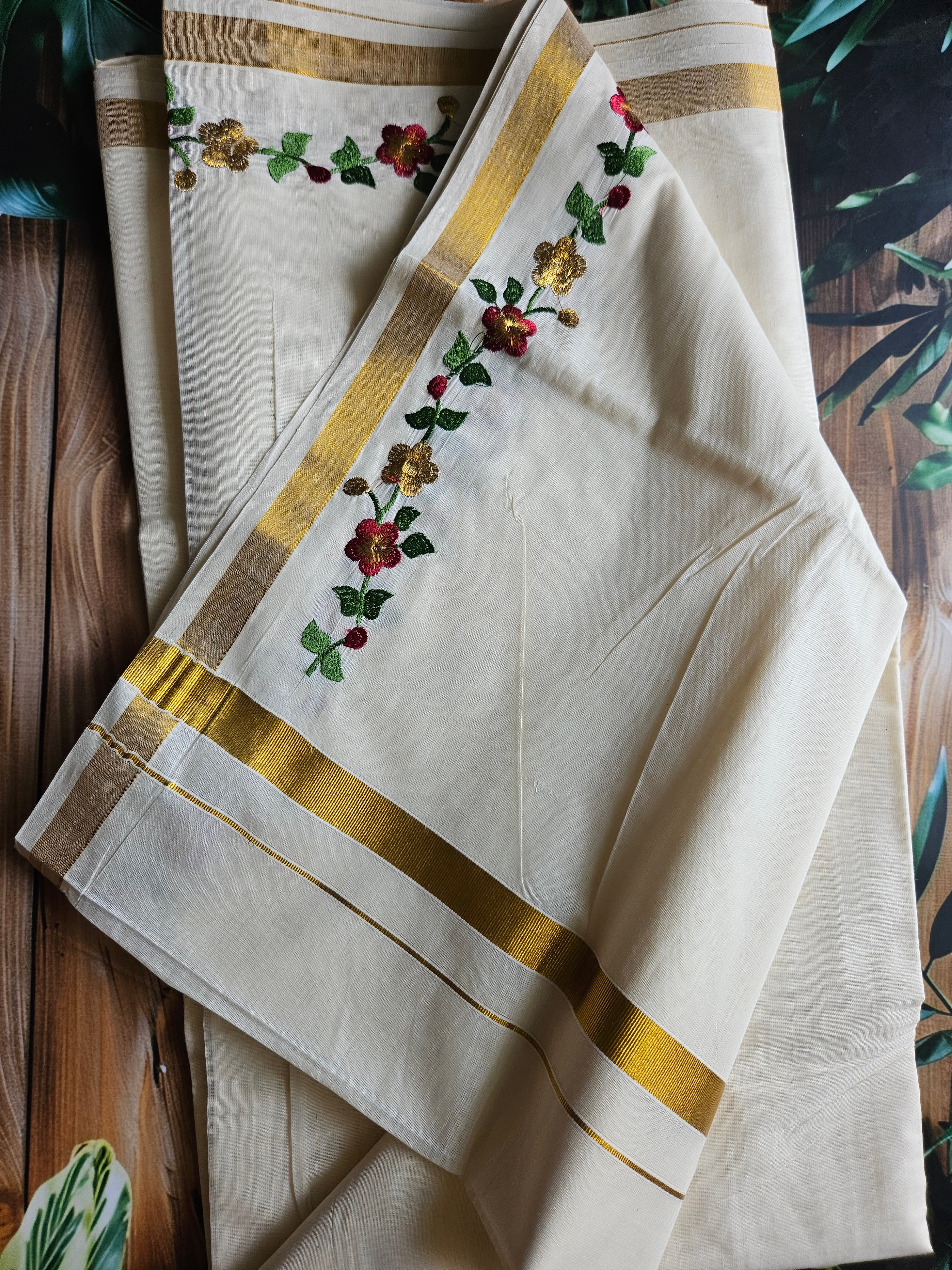 Kerala saree - flower embroidery- ATB - All things Beautiful ✨️